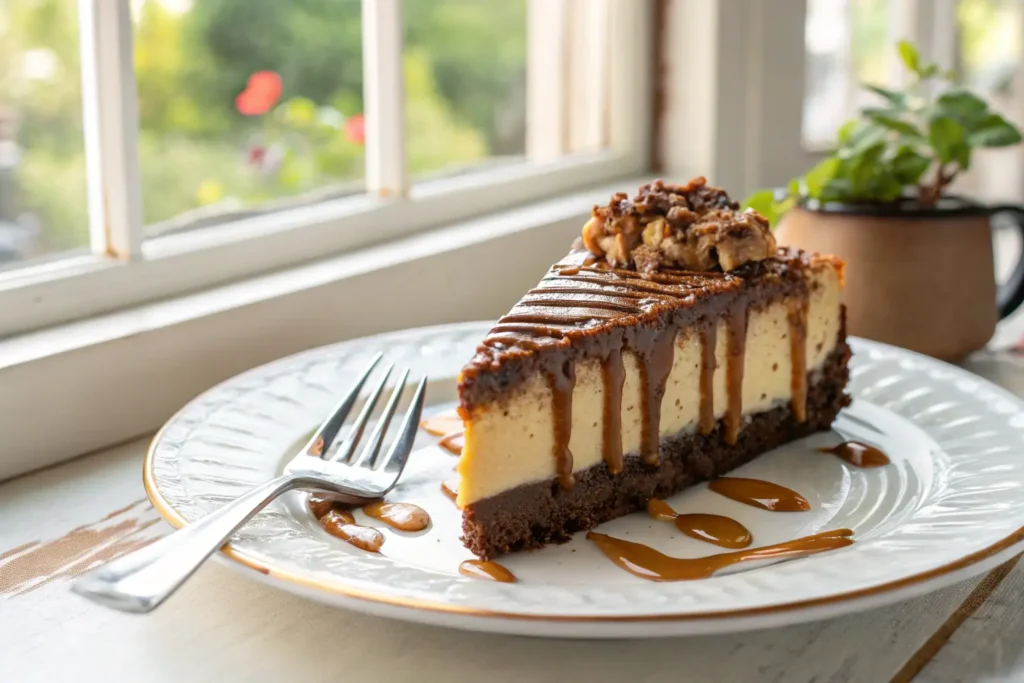 Slice of Caramel Brownie Cheesecake
