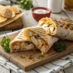Freshly made cheesy garlic chicken wraps with melted cheese