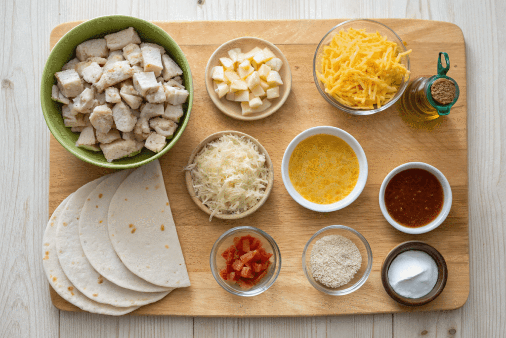 ngredients for cheesy garlic chicken wraps