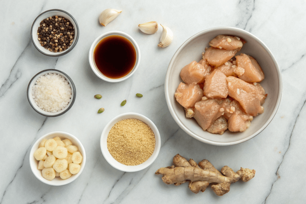 Marinade ingredients flat lay with Korean flavors