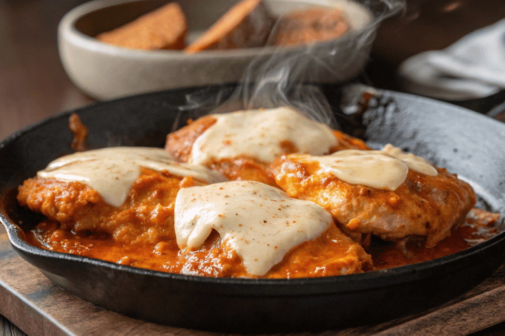 Provolone melting on buffalo chicken