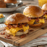 Crack Breakfast Sliders on rustic wooden table