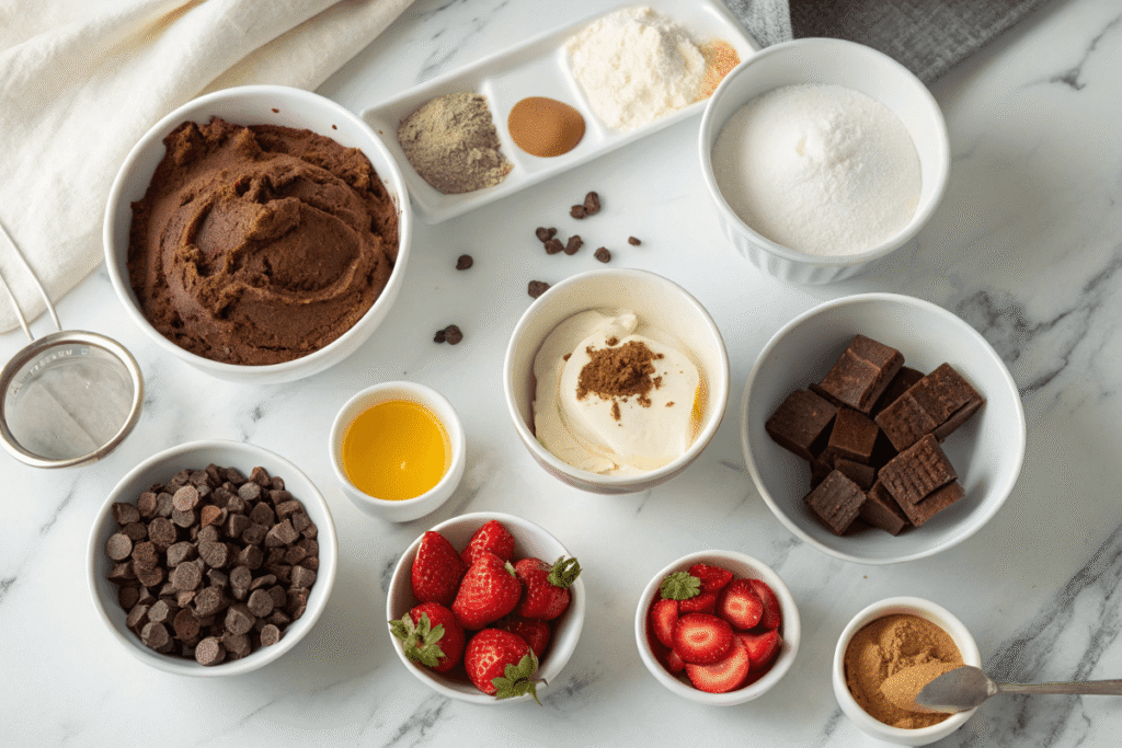 Chocolate mousse brownie ingredients laid out