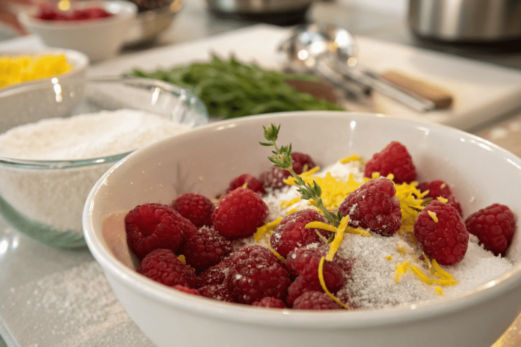 Mixing raspberry filling ingredients
